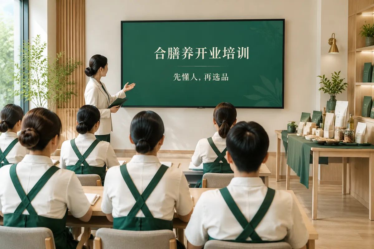 总部为合作门店店员做开业培训的场景效果图